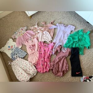 Girls Pink Floral & Solid Mix Bottoms and Tops Set